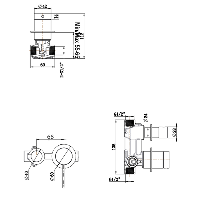 Mica Shower Mixer Diverter - Sideways - Body