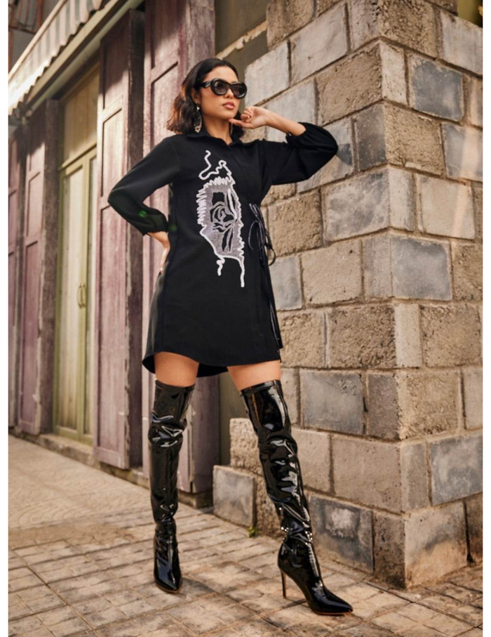 Midnight Black Shirt Dress