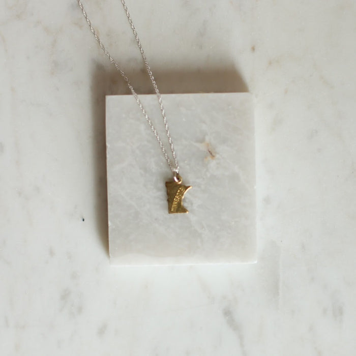 Brass MN Charm on 18” Sterling Silver Chain