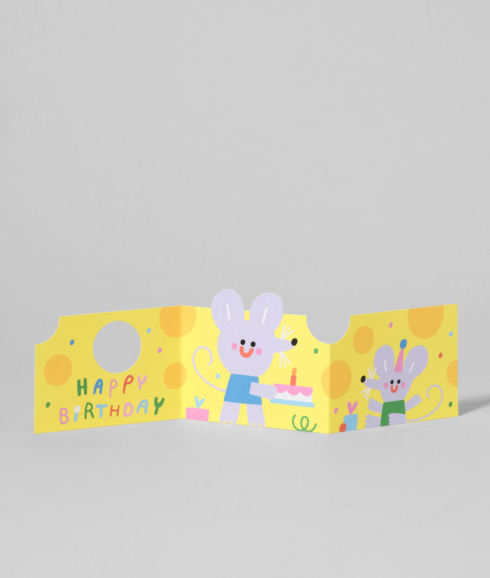 Mouse In Cheese Kids Fold Out Birthday Card
