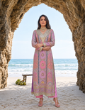 Multicoloured Lilac Long Kurta Set