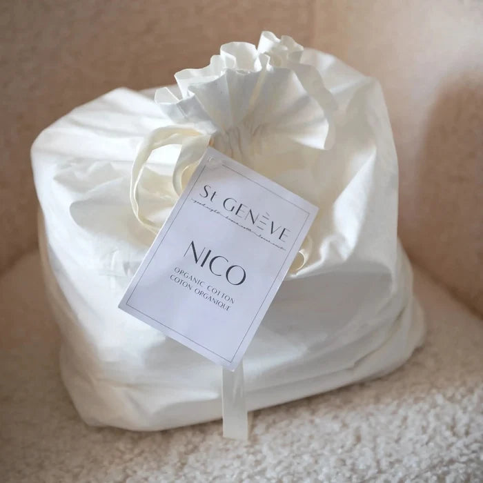 St Genève Nico Organic Cotton Percale Sheet Sets are delivered in a matching organic cotton bag