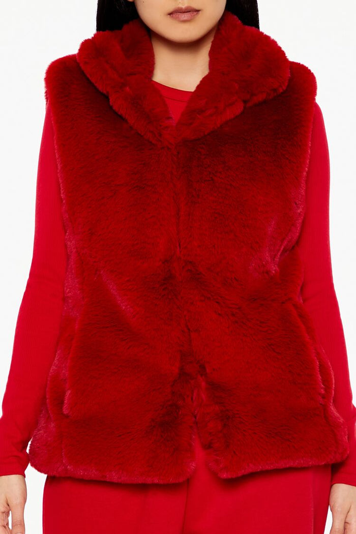 Notched Faux Fur Vest