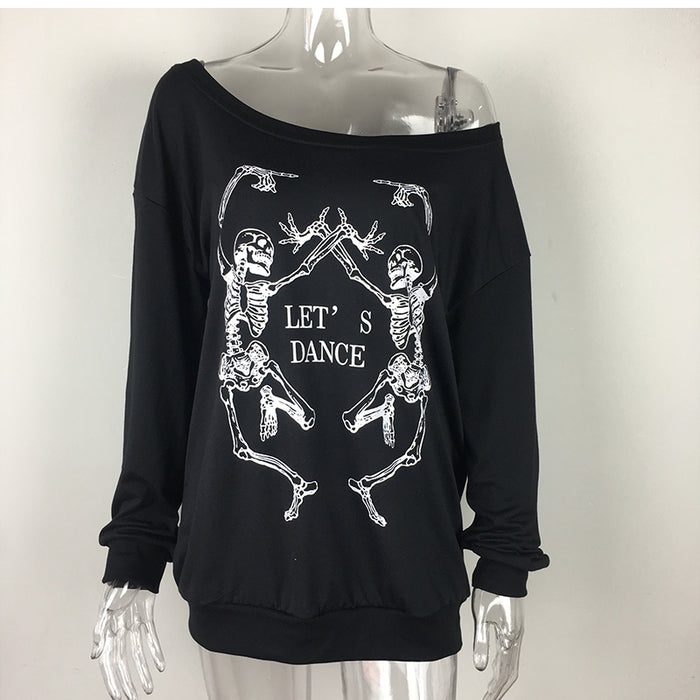Off The Shoulder Skeleton Long Sleeve Top