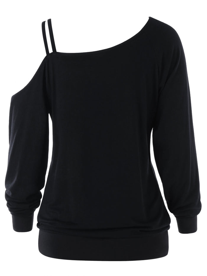 One Shoulder Wing Print Long Sleeve Top