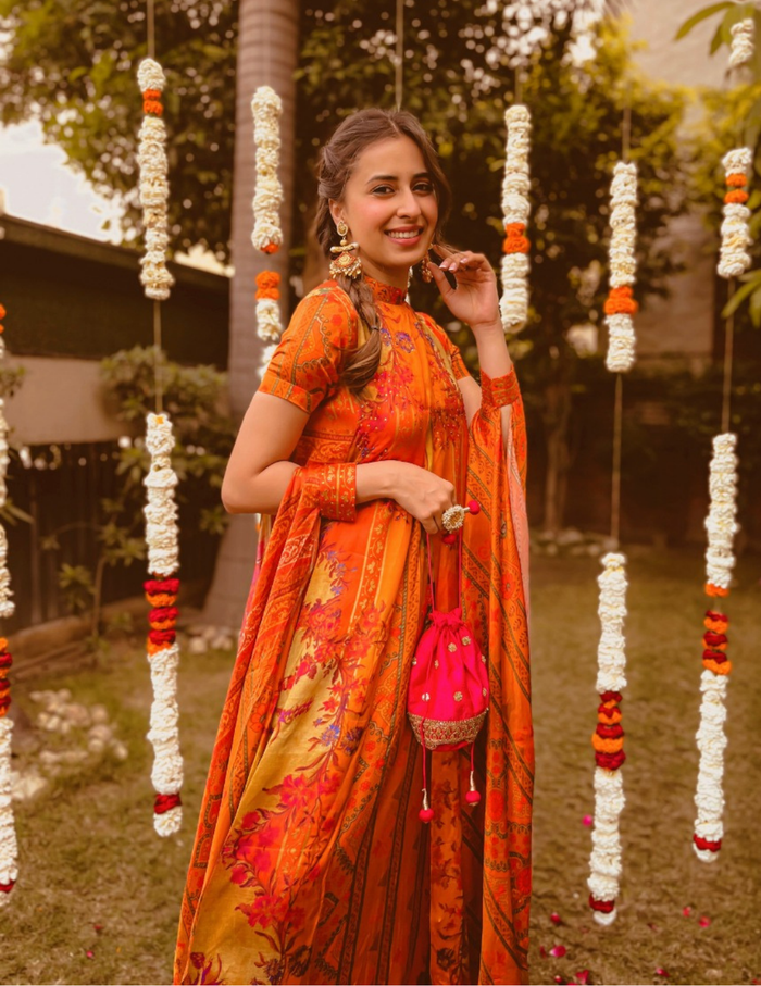 Rabba Cocktail Orange Moroccan Silk Plus-Size Dress