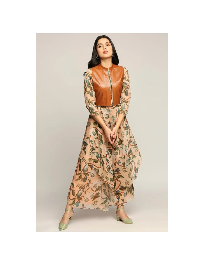 Orchid Bloom Jumpsuit With Leather Jacket