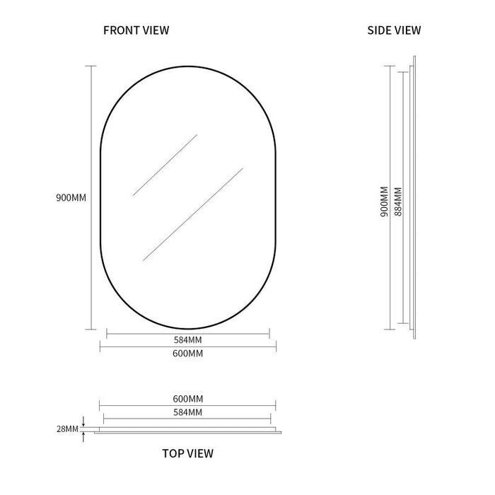 Indulge | Oval Matte Black 600 x 900 Framed Mirror - Acqua Bathrooms