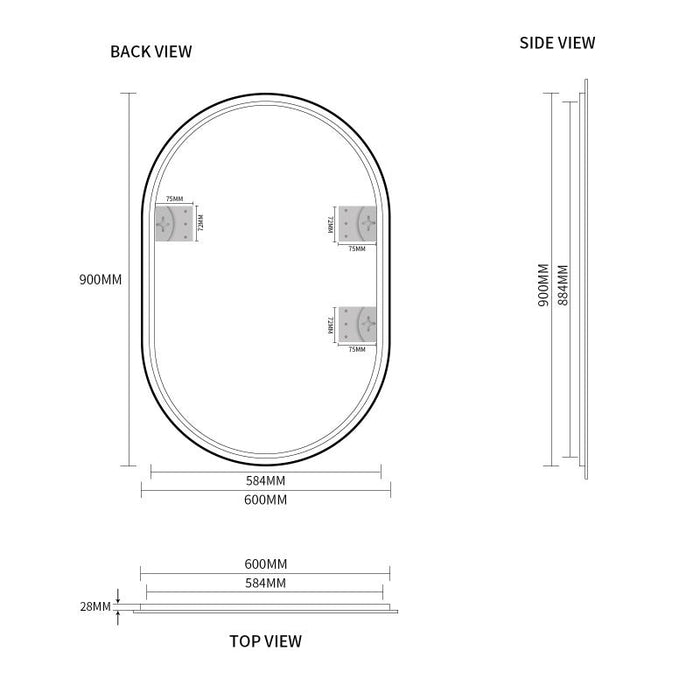 Indulge | Oval Matte Black 600 x 900 Framed Mirror - Acqua Bathrooms