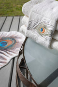 A&H Paleo Hand Towels feature 737 Caramel embroidery. The base hand towel is 100 White