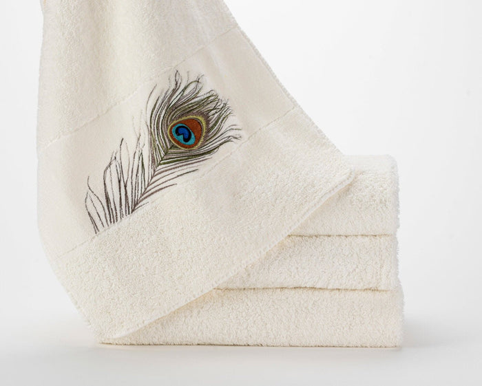 A&H Paleo Hand Towels feature 737 Caramel embroidery. The base hand towel is 100 White