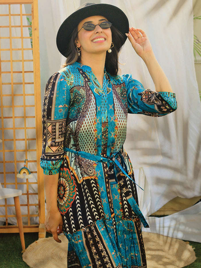 Piccadilly Blue Long Layered Dress