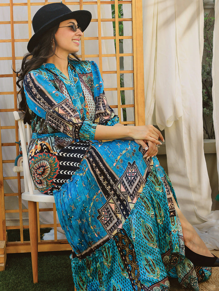 Piccadilly Blue Long Layered Dress