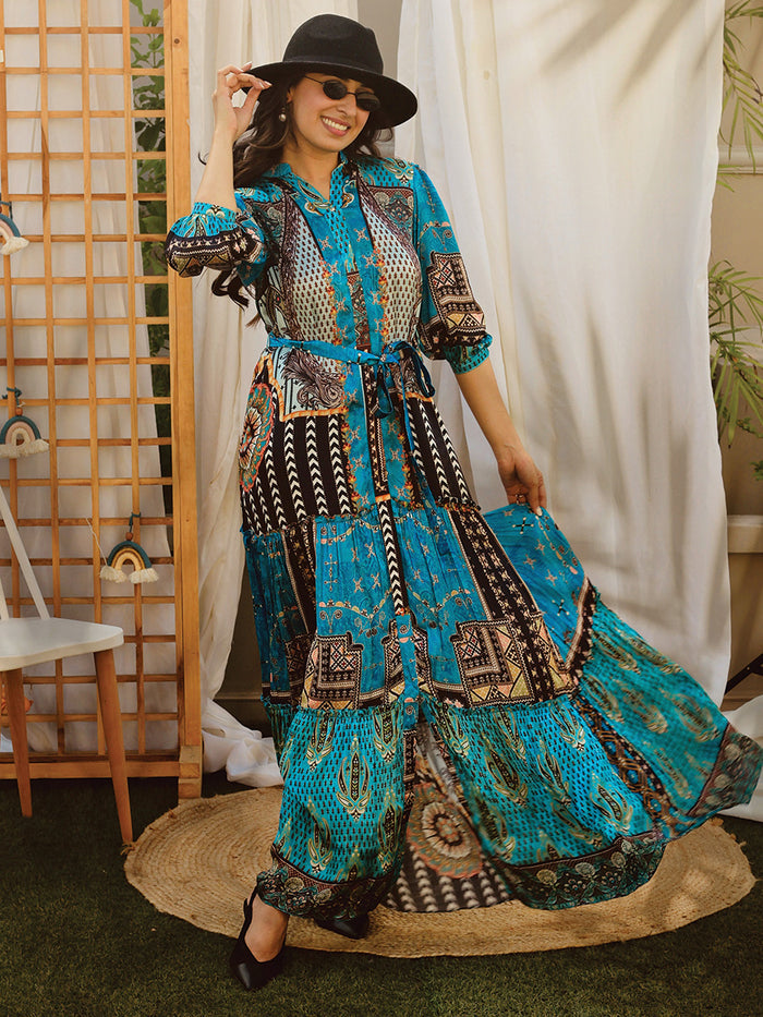 Piccadilly Blue Long Layered Dress