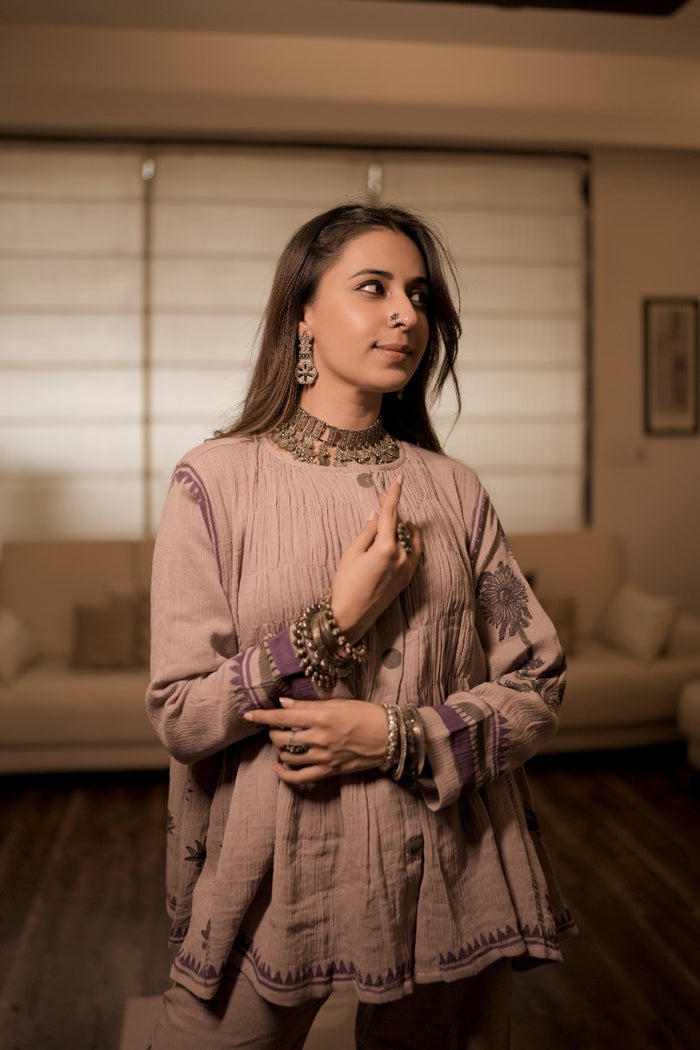 Mehrama Pink linen matching set