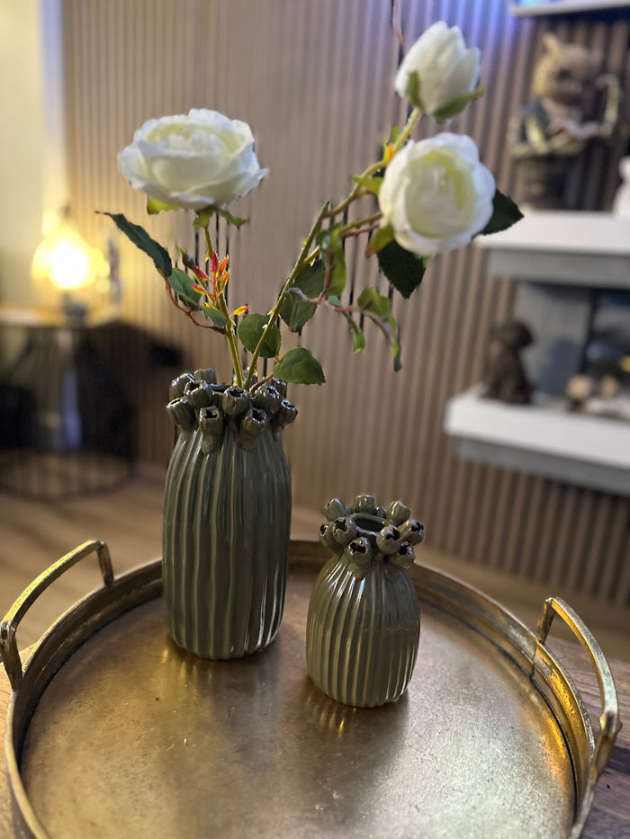 Porcelain Vase 22.6cm - Green Seed Head Applique