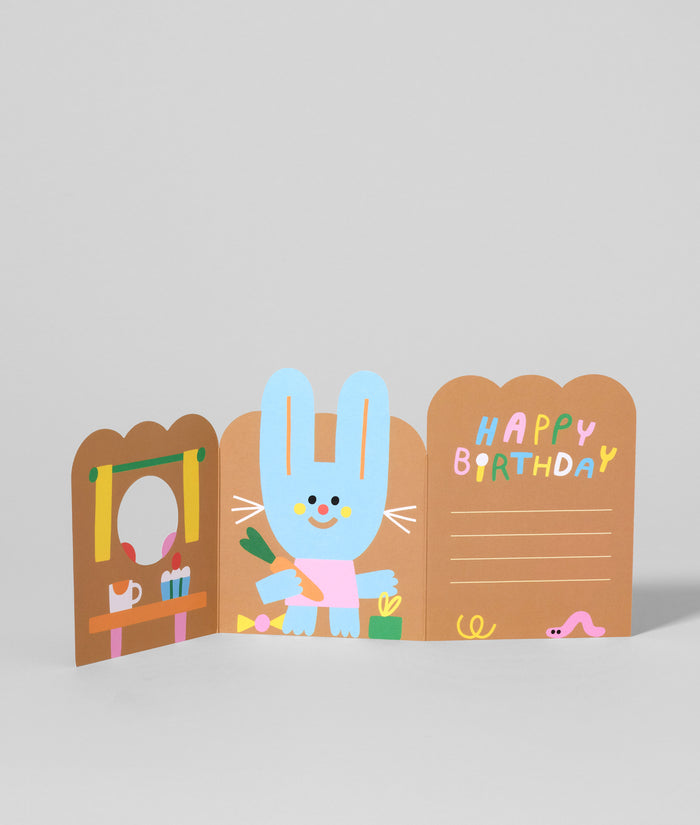 Rabbit In Burrow Kids Fold Out Birthday Card