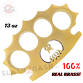 Real Brass Skull Knuckle Spiked Paperweight Duster w/ Flames - 13oz