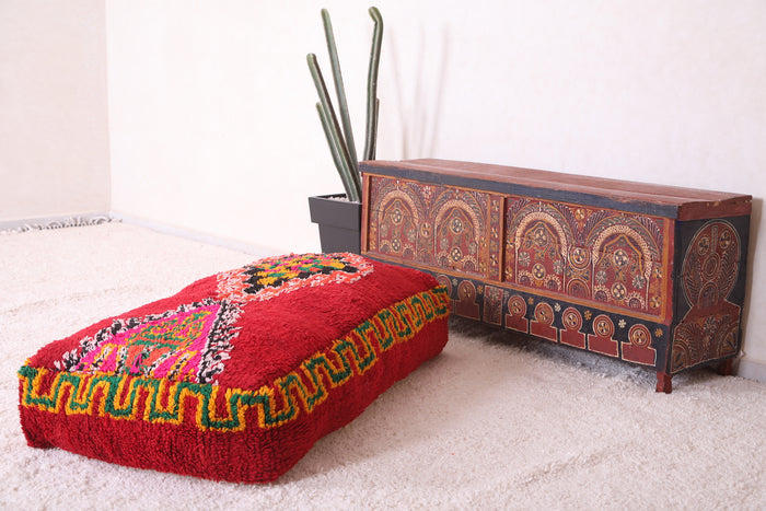 Red Moroccan Ottoman rug Pouf Cushion - Moroccan kilim pouf