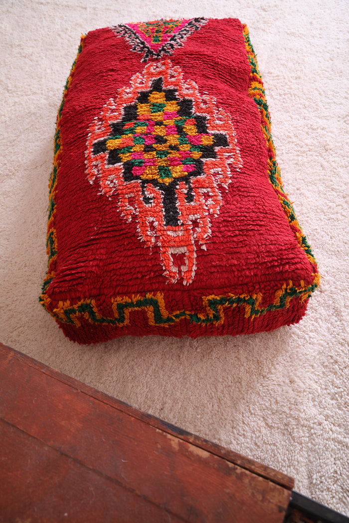 Red Moroccan Ottoman rug Pouf Cushion - Moroccan kilim pouf