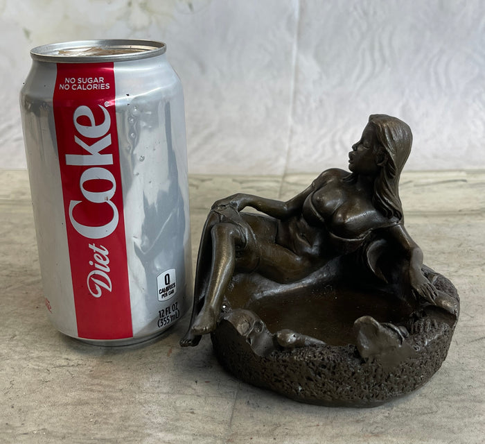 Semi Nude Pin up Girl Bronze Ashtray Bronze Statue Sculpture Erotic Art Decor