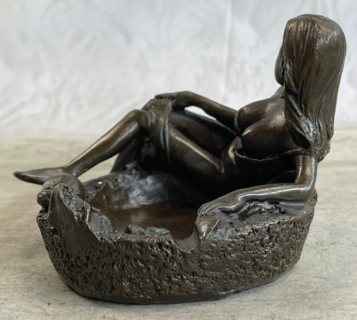 Semi Nude Pin up Girl Bronze Ashtray Bronze Statue Sculpture Erotic Art Decor