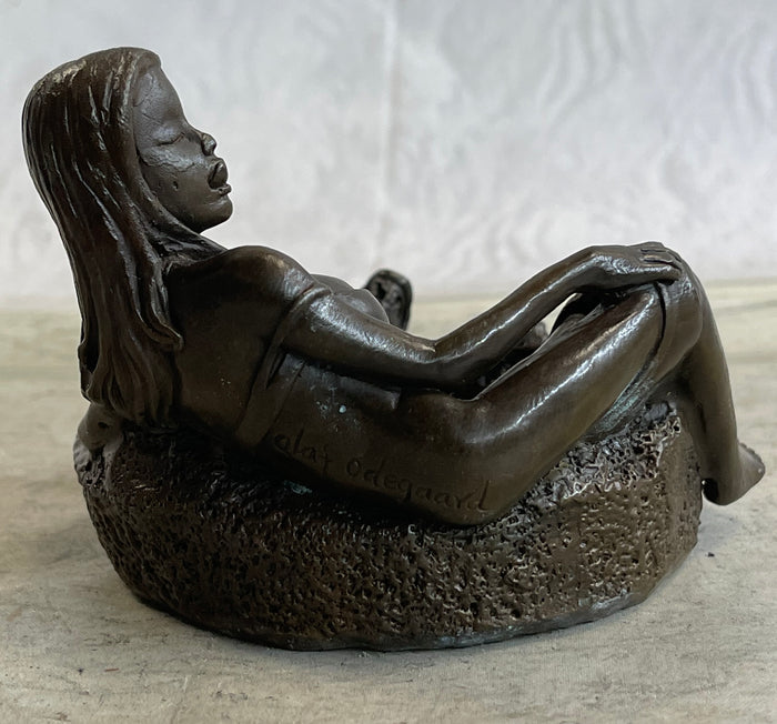 Semi Nude Pin up Girl Bronze Ashtray Bronze Statue Sculpture Erotic Art Decor