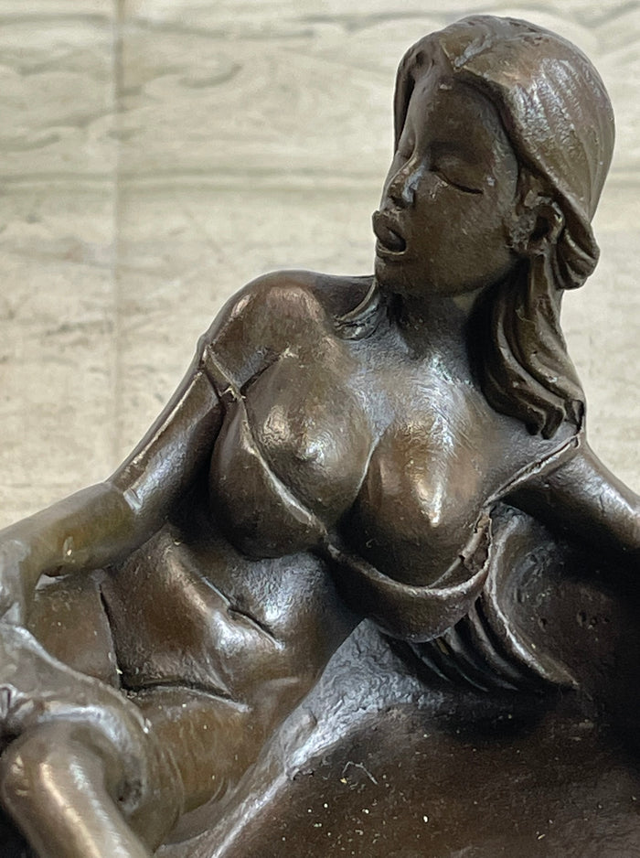 Semi Nude Pin up Girl Bronze Ashtray Bronze Statue Sculpture Erotic Art Decor