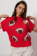 Sequin Football Patch Sleeves Sweater