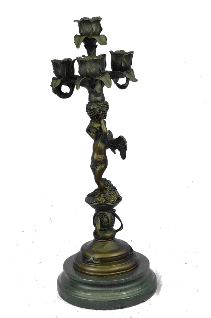 Signed Original Milo Adorable Cherub Angel Candelbra Bronze Sculpture Art Deco