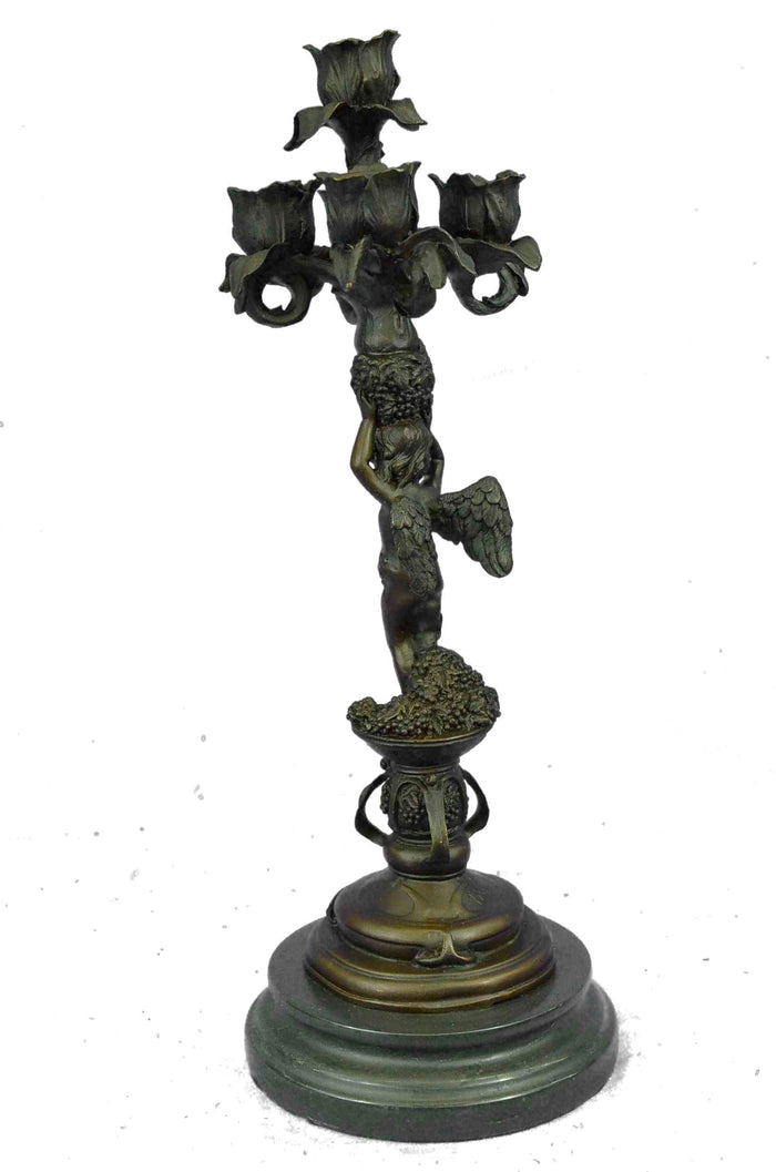 Signed Original Milo Adorable Cherub Angel Candelbra Bronze Sculpture Art Deco