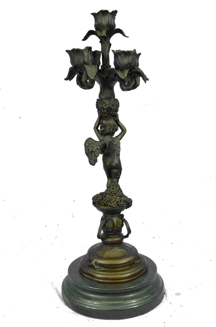 Signed Original Milo Adorable Cherub Angel Candelbra Bronze Sculpture Art Deco