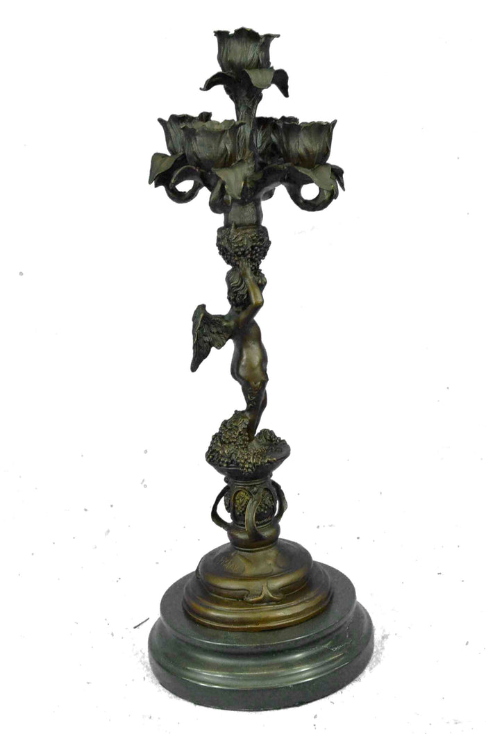Signed Original Milo Adorable Cherub Angel Candelbra Bronze Sculpture Art Deco