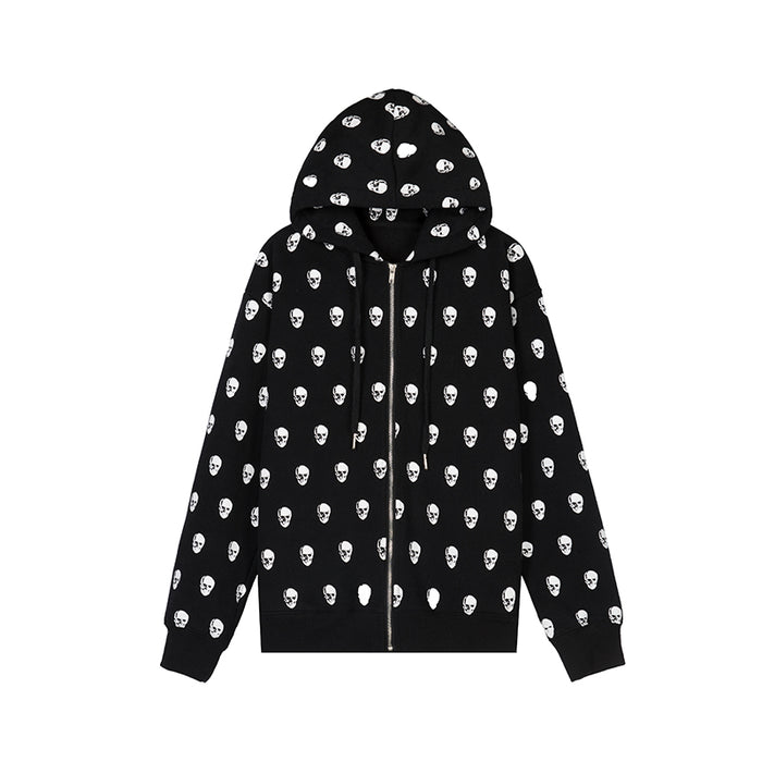 Skull Print Loose Casual Zipper Hoodie