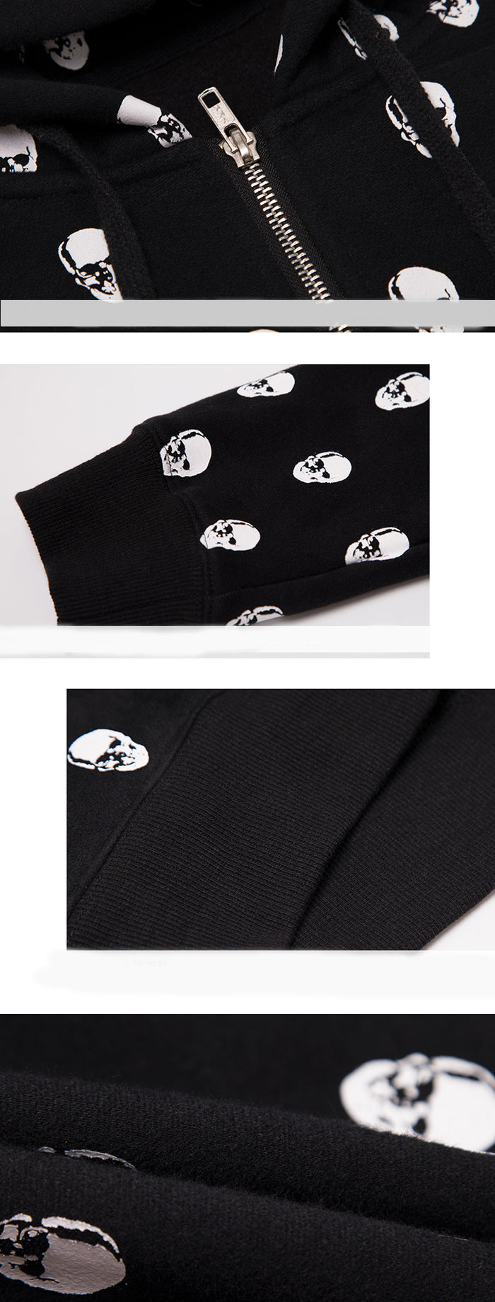Skull Print Loose Casual Zipper Hoodie
