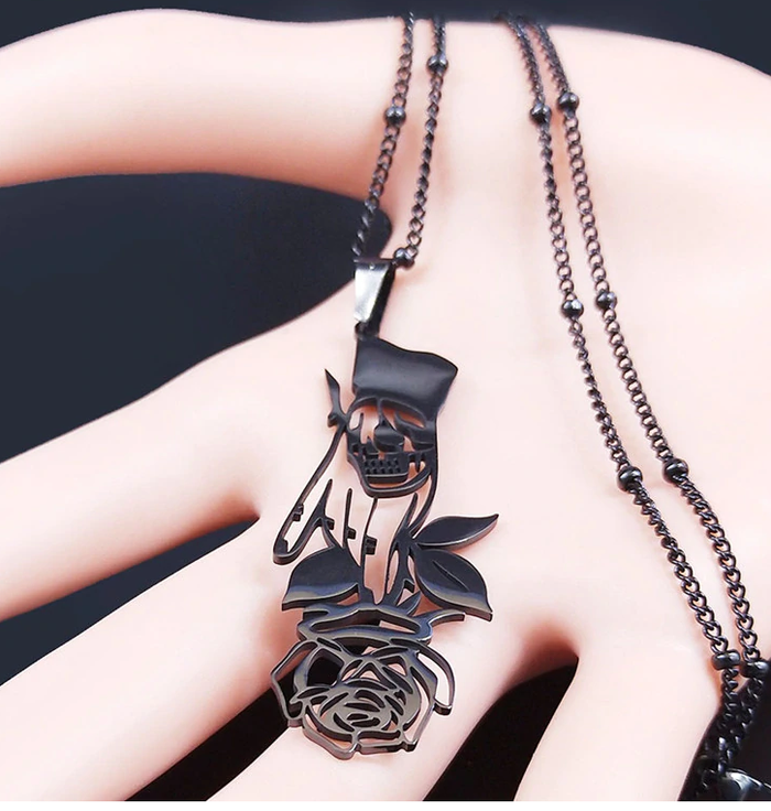 Skull Rose  Stainless Steel Necklace