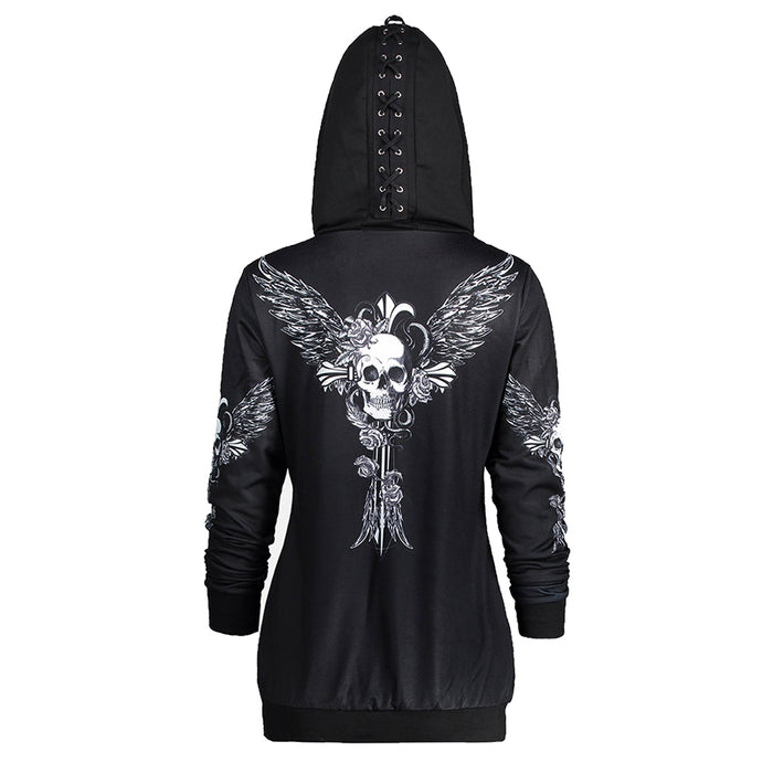 Skull Wings Zip Up Femme Style Hoodie