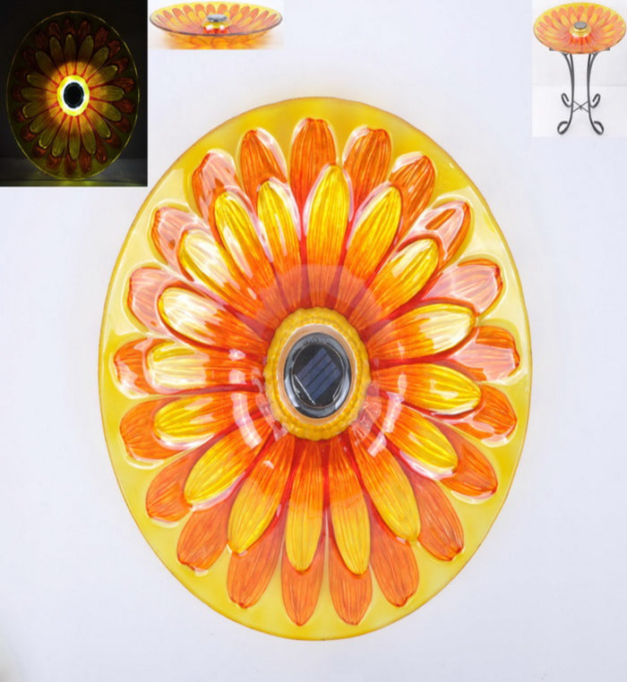 Solar Floral Glass Bird Bath With Stand HI-LINE GIFT LTD.