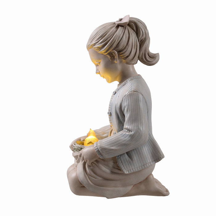 77184-C - Sitting Girl W/ Bird Nest Lighted Garden Statue Solar Powered LEDs Hi-Line Gift Ltd.