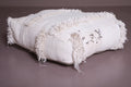 Square Ottoman Pouf with White Shaggy Stripes - kilim pouf