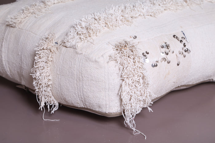 Square Ottoman Pouf with White Shaggy Stripes - kilim pouf