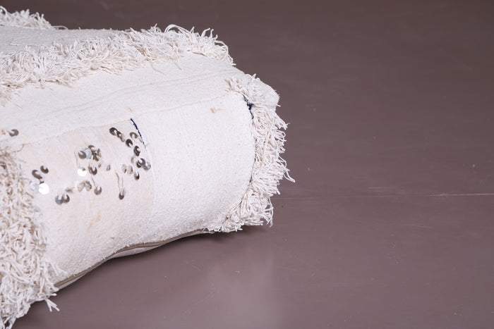 Square Ottoman Pouf with White Shaggy Stripes - kilim pouf