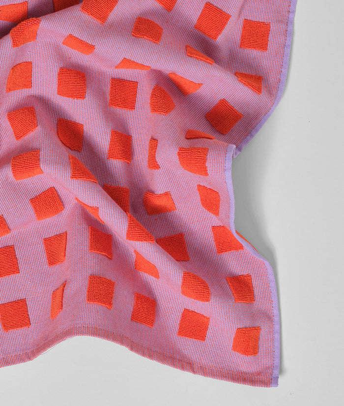 Squares Lilac/Warm Red Cotton Tea Towel