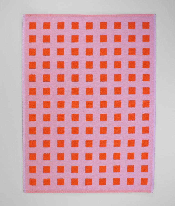 Squares Lilac/Warm Red Cotton Tea Towel
