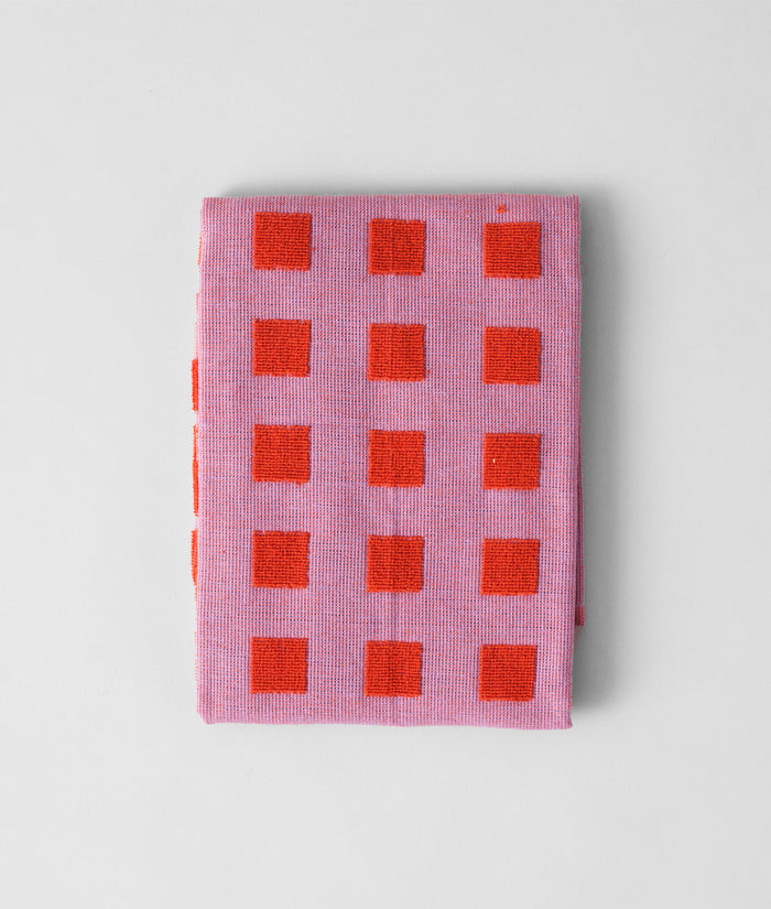 Squares Lilac/Warm Red Cotton Tea Towel