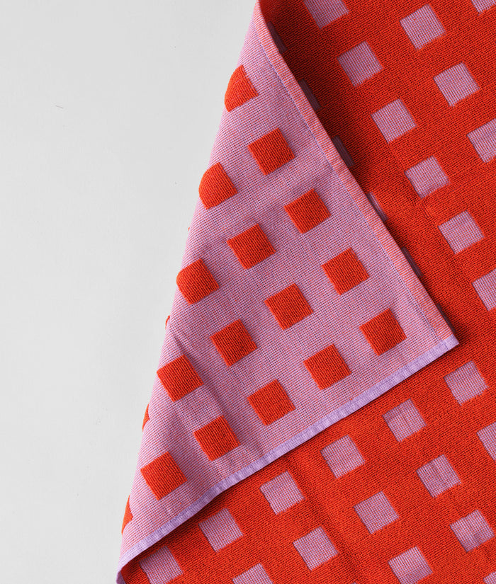 Squares Lilac/Warm Red Cotton Tea Towel