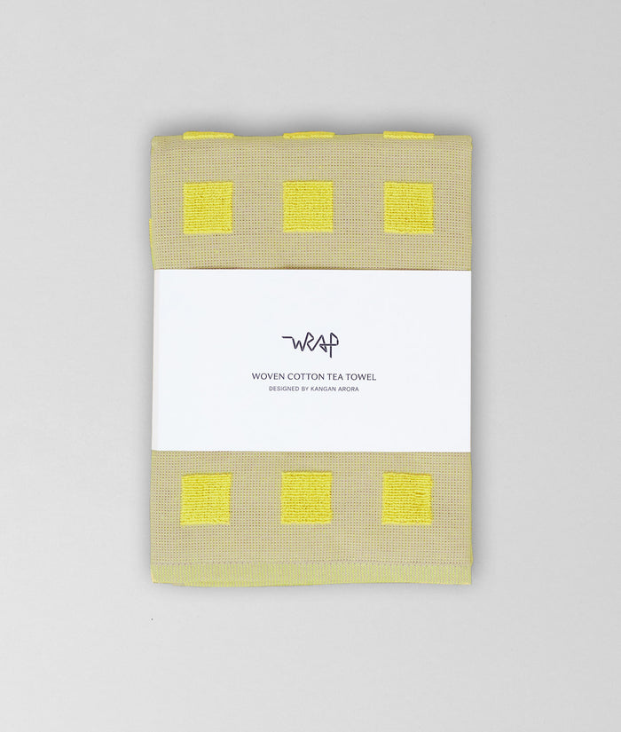 Squares Oat/Yellow Cotton Tea Towel