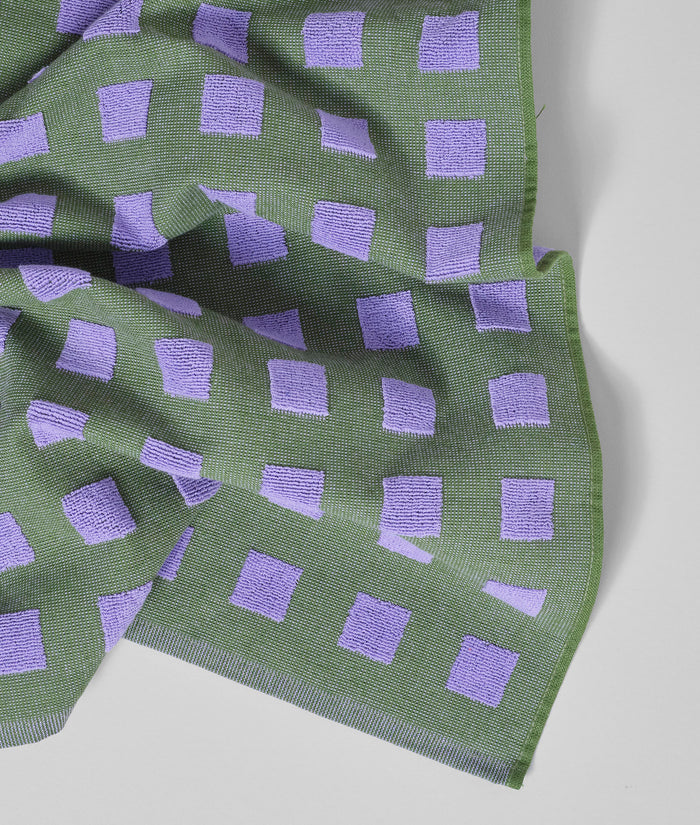 Squares Olive/Lilac Cotton Tea Towel