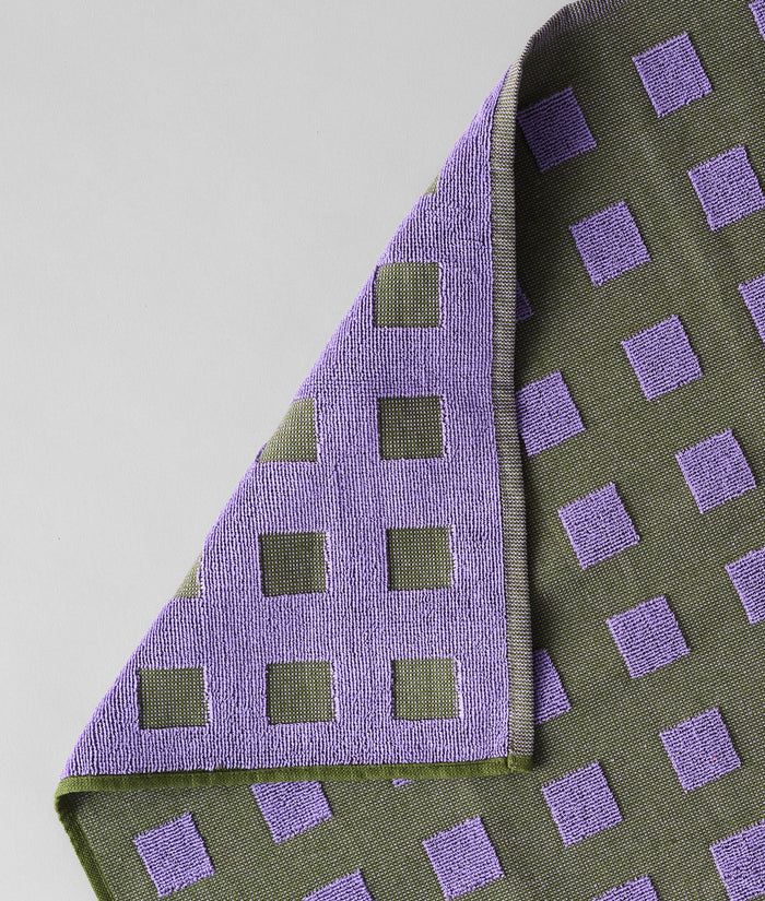 Squares Olive/Lilac Cotton Tea Towel