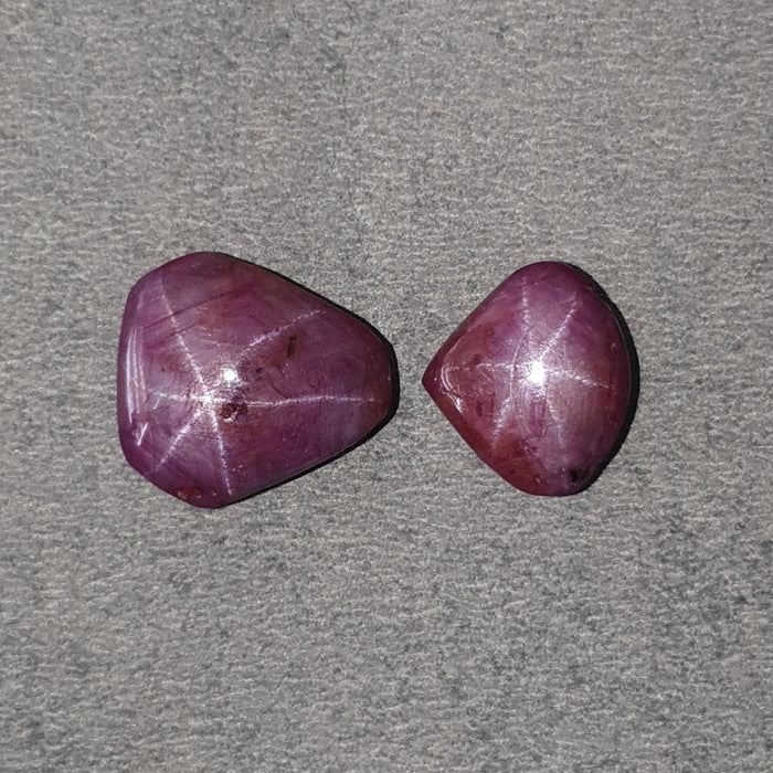 Star Ruby Gemstone Cabochon: 33.50cts Natural Untreated Unheated 6Ray Star Ruby Fancy Shape 13*15mm - 17*16mm 2pcs Set July Birthstone